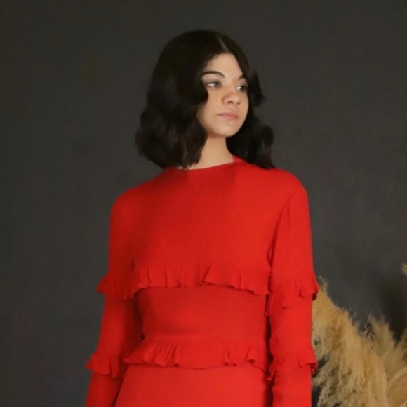 Red Ruffle Midi Dress - Picture 3 of 3